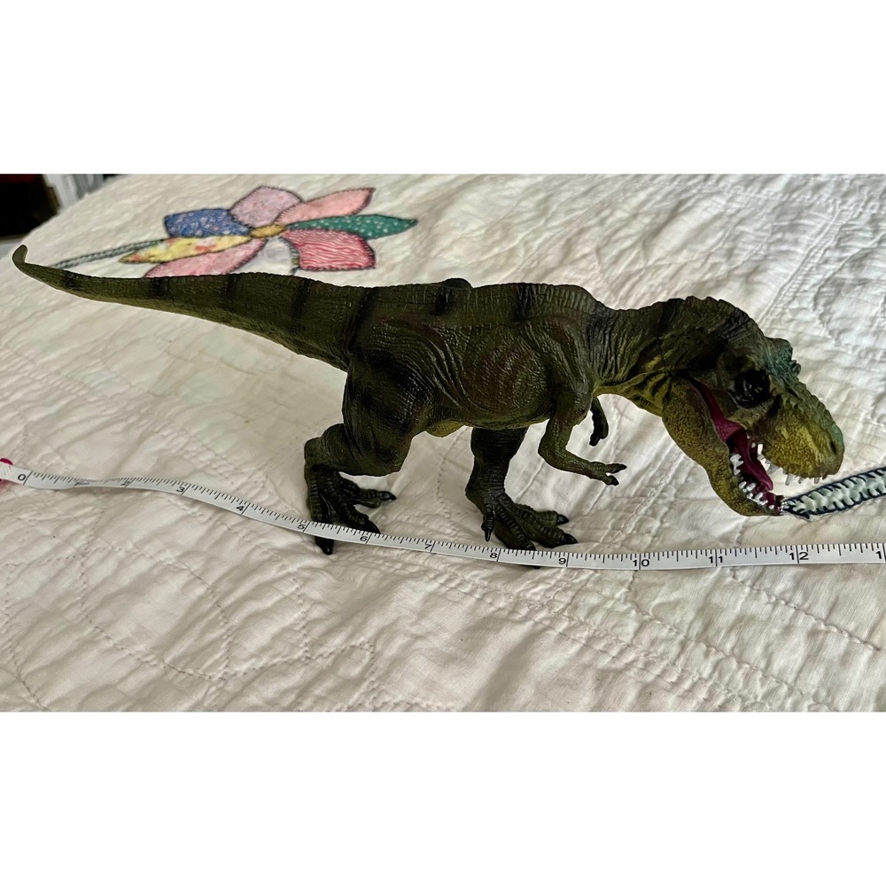 T-Rex Dinosaur Action Figure Articulated Jaw Green Brown 12 Inch Toy, heavy